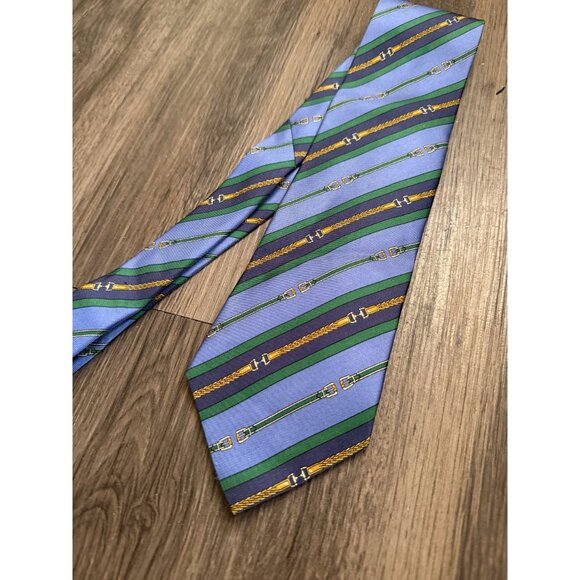 Gucci Men's Vintage Silk Blue Stripe Abstract Belt Print Tie Made in Italy - Picture 2 of 7